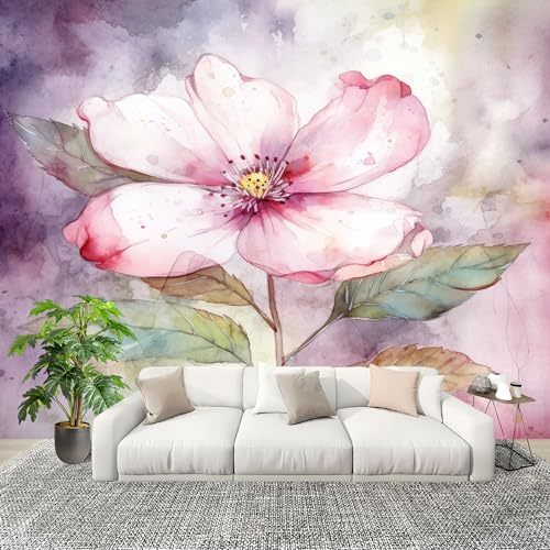 Art Carta da parati Fotografica 200x140 cm Romantico Acquerello Fiori Fotomurali in Tessuto non tessuto Antimacchia e Antimuffa Rosa XXL Poster Gigante Muro Carta da parati