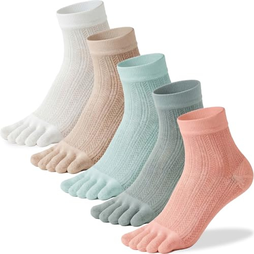 QUPOLPOL Toe Socks for Women, Mesh Crew, 5 Pairs, UK 2-5 | Bamboo-pulp regenerated cellulose upper, EU 34-38, walking and light yoga