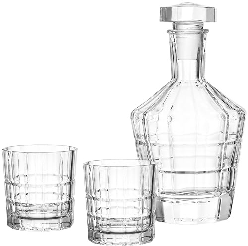 LEONARDO HOME Whiskyset Spiritii 3-teilig, 2 x Whisky Tumbler 250 ml und Whisky-Karaffe mit Slasstopfen 700 ml im edlen Look, Hausbar Set im klassischen Design, Klarglas, 022765