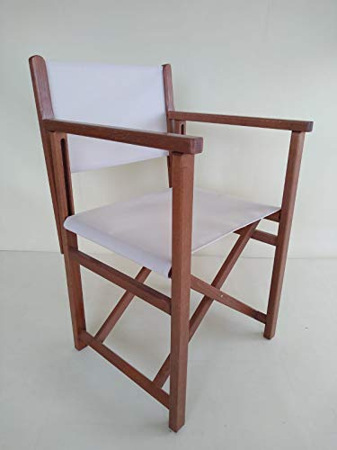 AUTENTICA SILLA MENORQUINA - SILLA DIRECTOR - SILLA PLEGABLE en MADERA para TERRAZA y JARDIN en COLOR BRANDY Y TELA ACRILICA COLOR MARFIL
