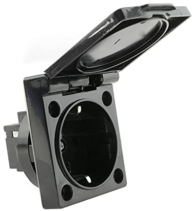 BeMatik - Base de enchufe schuko empotrable IP44 a tornillo con tapa de color negro