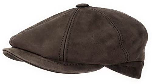WEROR Herren & Damen Schiebermütze aus Leder Flatcap Schirmmütze Mütze WEROR-263.1 (55, Braun)