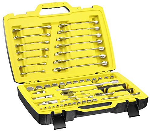 Stanley Fatmax Kombinationsschlüssel-Set (49-teilig, ½“ und ¼“, 6-Kant, im Koffer mit Metalllaschen, für vielfältige Schraubarbeiten im Haus, Werkstatt oder am Auto, Motorrad, Fahrrad) FMMT82827-1