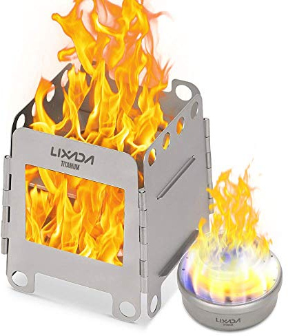 Lixada Camping Kocher, Mini Titanium Holzofen Tragbar Leicht Holz Herd mit Mini-Spirituskocher für Outdoor Camping Kochen Picknick BBQ, Holzofen und Spirituskocher