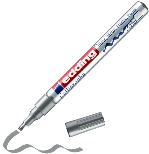 edding 753 Glanzlackmarker Kalligrafie - silber - 1 Lackmarker - Kalligrafiespitze 1-2,5 mm - Lackstift für Glas Stein Kunststoff Papier - wasserfest, stark deckend - Bullet Journals, Hand-Lettering