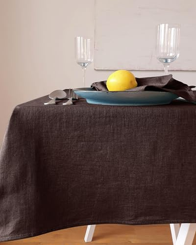 Farnberg Premium Tischdecke aus Leinen - Stofftischdecke für Küchentisch, Esstisch - Fleckschutz Tischtuch - Leinentischdecke - (135 x 200 cm) - (Uni-Taupe)