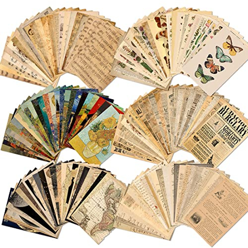 GIFTSFARM 150 ark klippbokspapper, estetisk vintage scrapbooking tillbehörspaket, Ephemera för skräpjournal, söt anteckningsbok stationär journal kit, väggcollage kit, vintage dekor
