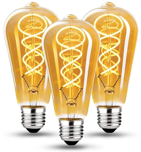 Glühbirne E27 LED Vintage 4W Dimmbar Warmweiß ST64, Bernstein - 3 Stück | Edison Vintage Glühbirne E27 Retro LED Filament Lampe für Nostalgie und Retro Beleuchtung im Haus Café Bar