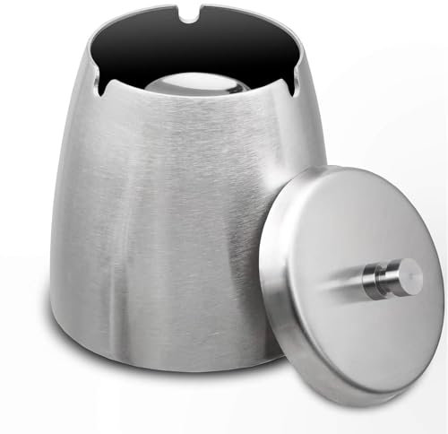 Stainless Steel Ashtray with Lid - Durable Outdoor & Indoor Windproof Ashtray, Rust-Resistant Design for Patio, Home, or Smoking Areas