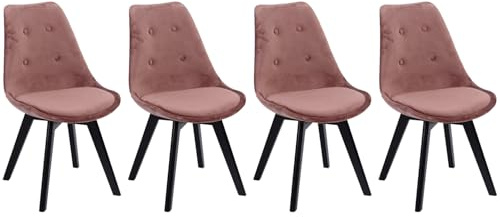 Happy Garden Lote de 4 sillas de Comedor de Terciopelo Rosa Nora con cojín, sillas de Cocina, sillas tapizadas, Patas Negras Hechas de Madera Maciza de Haya