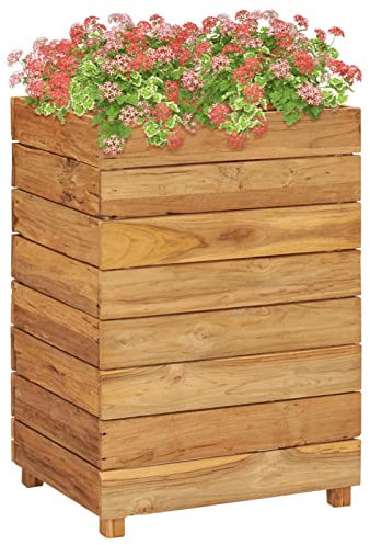Lechnical Railway Sleepers Garden Raised Bed Galvanized Steel Silver Raised Bed 50x40x72 cm Recycled Teak and Steel