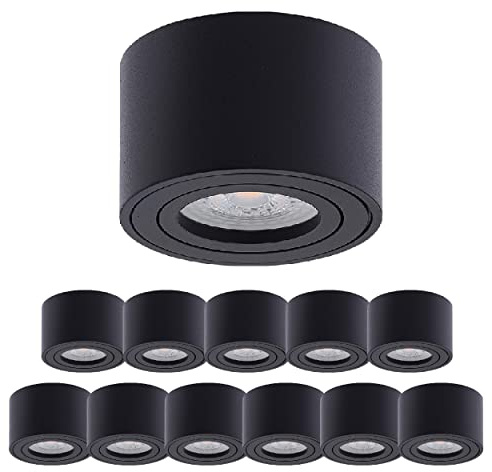 Oktaplex 12 Stück Aufbauspot Lile Schwarz inkl. LED Modul 4,8W 380lm | 230V, 4000K Neutralweiß, 80x50mm, Aufputz Aufbauleuchte Aufbaustrahler Aluminium Schwenkbar