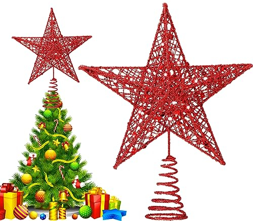 HONGECB Christbaumspitze Stern Rot, Baumspitze Stern, Stern Baumspitze Ausgehöhlte, Weihnachtsbaum Stern Spitze, Metall Baum Stern, Weihnachten Dekoration Für Weihnachtlicher Baumschmuck, 24cm
