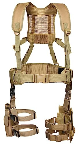 ACEXIER Molle Chasse à la Ceinture Tactique Ceinture de Combat Pratique Souple réglable rembourré avec Pochette et Sac de Poche Mag de 5,56 mm (Tan)