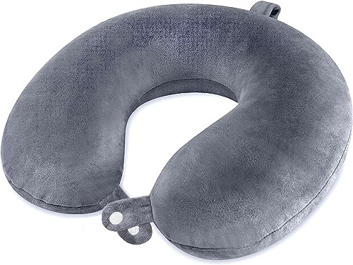 Almohada de Viaje para Cuello, Cojin de Apoyo para el Cuello de Espuma Viscoelástica, Almohada Ortopédica Cervical, Almohada de Espuma Suave con Memoria para uso en Coche, Avión y Hogar (Gris Oscuro)
