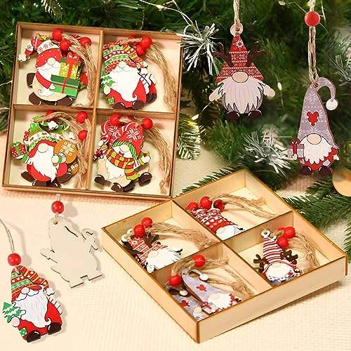 PUERHUACI Decoration Noel Bois,Decoration Sapin Noel en Bois,24 Pièces Deco Sapin de Noel en Bois,Decoration Noel en Bois,Ornement Sapin de Noel,Suspension Noel,Decoration Noel Sapin