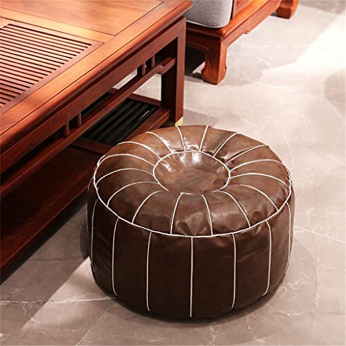 Nordischer Stil, marokkanischer PU-Leder-Pouf, handgefertigter Ottoman-Fußhocker, rund, großes Kunstleder (schwarzer Soul Eater1, 50 x 30 cm)