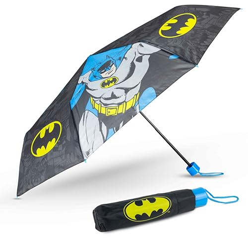 BONNYCO Regenschirm Kinder Batman, Regenschirm Sturmfest mit Verstärkter Struktur. Klappschirm mit für Tasche, Rucksack oder Reise. Taschenschirm Jungen Mädchen, Mini Schirm Geschenke für Kinder