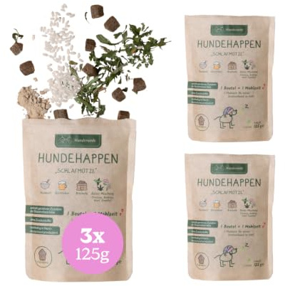 Hunderunde – Hundehappen Schlafmütze 3×125g – vegane Hundeleckerli mit Hanf, Baldrian & Kamille – reich an B-Vitaminen – glutenfrei & beruhigend – ideal für Sensible Hunde – entspannende Hundesnacks