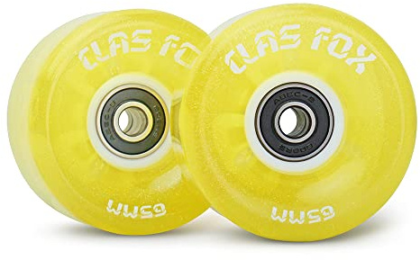 CLAS Fox Rollschuh-Räder, leuchtend, mit leuchtenden Punkten und ABEC-9-Kugellagern, installiert, 65 mm x 35 mm, 82 A, 8 Stück, für Innen- und Außenbereich, für zweireihiges Skaten (Fluo, Gelb)