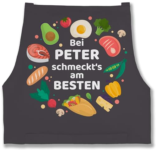 Schürze - Kochschürze - Bei Name schmeckts am besten I Fleisch I Fisch I Geschenkidee Hobbyköche I Kochen - 85x69 - Anthrazit - personalisierte kochschuerze küche männerschürzen koch schürzen