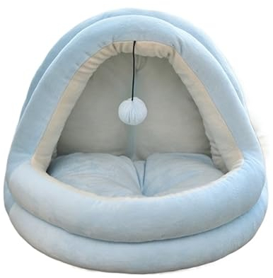 Hundebett Katzenhöhlenbett Hundehöhlenbett, Katzenhöhlenbett, Haustierzelt, Höhle, Iglu-Bett, gemütliches Haustierbett mit baumelndem, interaktivem Katzenspielzeug, warm gepolstert Haustier-Katzenhaus