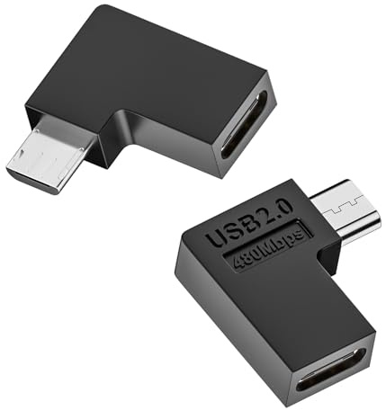 QIANRENON Lot de 2 adaptateurs USB C vers micro USB à angle de 90° vers micro USB mâle à angle gauche 10 W (5 V2 A) 480 Mbps, pour téléphone, appareil photo numérique, MP3, MP4, 2 pièces (coude gauche