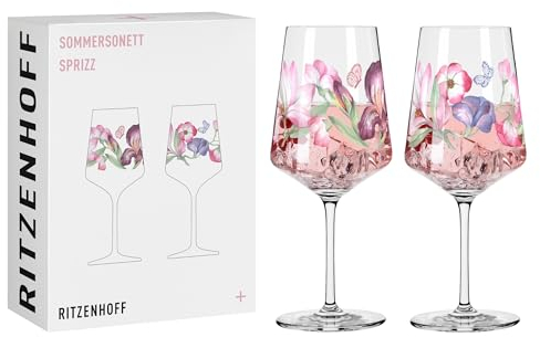 RITZENHOFF 3461008 Bicchiere da aperitivo 500 ml - Set di 2 - Serie Sommersonett - 2 pezzi, motivo foglie, fiori - Made in Germany