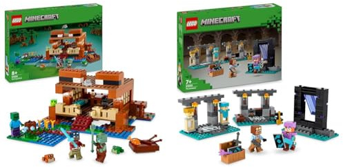 LEGO Minecraft Das Froschhaus, Spielzeug-Haus mit Figuren inkl. Zombie & Minecraft Die Waffenkammer, Gaming-Set mit Heldenfiguren, Spielzeug-Waffen