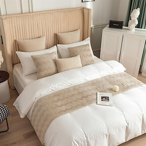 GOFOHIMI Runner Letto Matrimoniale, Corridore Letto, Morbido Confortevole Sciarpa e Federa da Letto, Modern Alberghi Scarf Runner Decorazione,Beige,30x50cm(Federa)