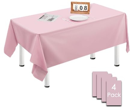 MORAINJAY 4 Stück 137cmx274cm Rechteckig Einweg Tischdecke, Makronenrosa Wasserdicht Fleckschutz Tischdecken für Geburtstagsfeier,Hochzeit, Weihnachten, Kindergeburtstag, Esszimmer, Garten,Party