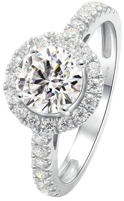 Stfery Eheringe Weissgold 585Er Ring für Frauen 1ct Rund Erstellt Diamant Verlobungsringe Damen