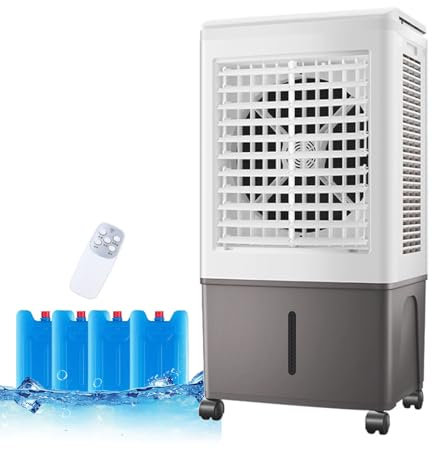 Enfriador de Aire Evaporativo Comercial con Tanque de Agua Grande, Aire Acondicionado, Enfriador de Aire Grande, Control Remoto | Tanque de Agua Grande | 3 Velocidad del Viento | Temporizador de 7,5H