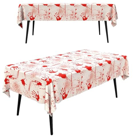 2Pack Blue Halloween Tablecloth, 54x72in Plastic Table Cover for Boys' Parties, Baby Showers & Birthdays - Handprint Pattern