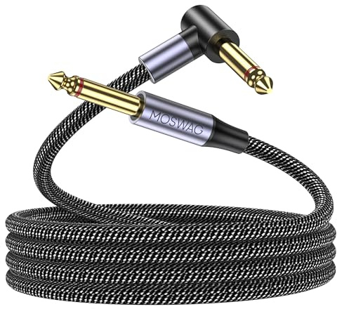 MOSWAG Instrumentkabel 5 m vinklad för elgitarr, bas - amp-flätad kontakt