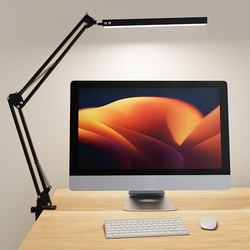 lampework Lampe de Bureau LED Puissante - Lumière Ajustable avec Bras Articulé et Pince - Éclairage Professionnel en Aluminium - Lampe LED Dimmable avec Modes de Couleur pour Bureau, Lit et Table