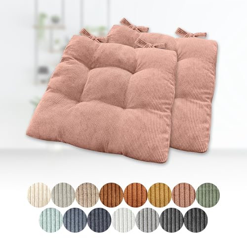 Lsjoaw 2er Set Sitzkissen 50x50x6cm Polster Auflage Gemütliche Stuhlkissen mit Bindebänder Sitzpolster Stuhlauflage Sitzpolster für Gartenstuhl Küche oder Esszimmer Quadrat Cordstoff Rosa