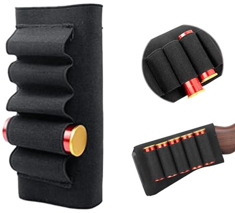 5 Schuss Schaft Patronenetui,Schrotpatronen Patronenhalter,Taktische Schrotflinte Patronentasche,Schrotflinte & Gewehr Patronenhülsenhalter,Rifle Buttstock Patronenhalter,Munitionstasche,12G/20 Ga