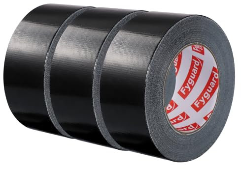 Fyguard 3 Rollos de Cinta Adhesiva Negra, 48mm x 40m Cinta Americana Multiuso Cinta Adhesiva Impermeable Aislante 210μ para Jardines Domésticos Obras de Construcción