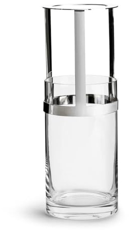 Gravidus Höhenverstellbare Vase aus mundgeblasenem Glas mit silbernen Metallakzenten, 11x11x20 cm, edles Design für Moderne Wohnräume, klar und stilvoll