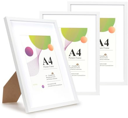 Scholartree 3 Pack Bilderrahmen A4, Bilderrahmen Kinderzeichnungen A4，Rahmen Weiß für Fotos, Bilder, Poster