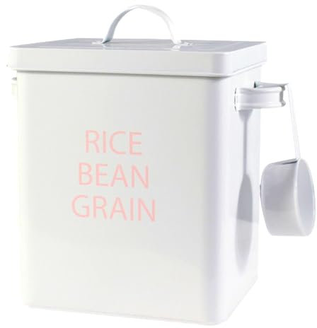Contenitore per riso – Contenitore per cereali da 6 l, barile in metallo con paletta, contenitore per alimenti | Scatola portaoggetti | Organizzazione della cucina e della dispensa per riso, cereali,