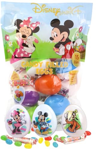 Bulk Disney Pre-Filled Easter Eggs, Jelly Beans and Smarties Inside, Perfect for Egg Hunts and Basket Stuffers, 15 Count