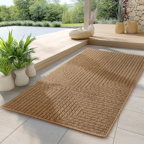 Carpettex Indoor Outdoor Teppich wetterfest, robust, pflegeleicht im natürlichen Jute-Look, ideal für Wohnzimmer, Küche, Terrasse, Garten und Balkon, 80x150 cm