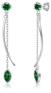 PHNIBIRD 925 Sterling Silber Hypoallergen Tropfen Ohrringe Lang Hängend mit Geburtsstein Elegante Ohrhänger Schmuck Geschenk für Frauen Freundin Mama Mädchen