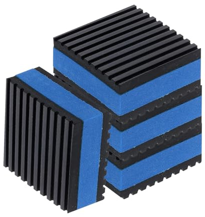 QUARKZMAN 4 patins anti-vibration 2 x 2 x 7/8 noir/bleu | pour machine à laver, patins d'amortissement, tapis insonorisants en caoutchouc nervuré avec centre en EVA