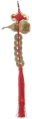 MAGICLULU Six Emperors Coins Gourd Pendant 14.17In Decorative Hanging Ornament Copper Charm Feng Shui Lucky Coin Adornment for Home Office Desktop Decor