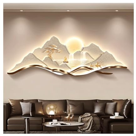 Pittura Murale Decorazione a parete moderna con leggera a led DECIT ART murale 3d decorazioni paesaggistica cinese dipinto murale in metallo lampada murale scultura da parete illuminata Ufficio