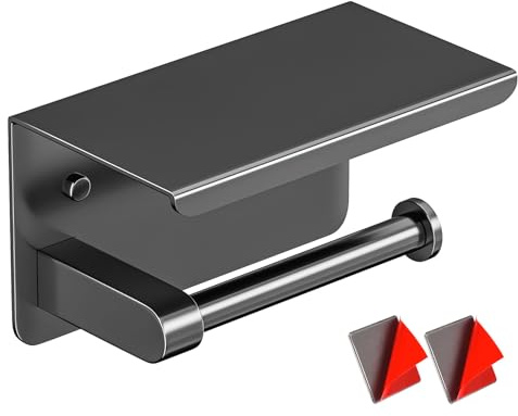 Toilettenpapierhalter ohne Bohren, Selbstklebend Klopapierhalter mit Ablage, Edelstahl Klorollenhalter Wandmontage, Wc Papier Halterung mit Kleber für Badzimmer (Grau B)