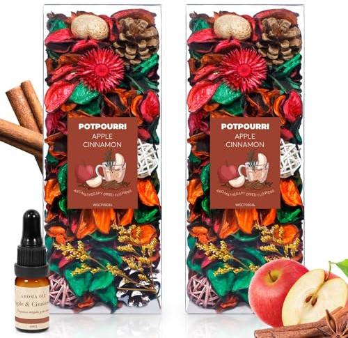 STRN Potpourri Bowl Filler with Essential Oil – Cinnamon & Apple Scented Dried Flower Bags, Bowl Vase Filler, Decorative Potpourri for Vase or Bathroom – Long-Lasting Fresh Aroma Gift for Home Decor
